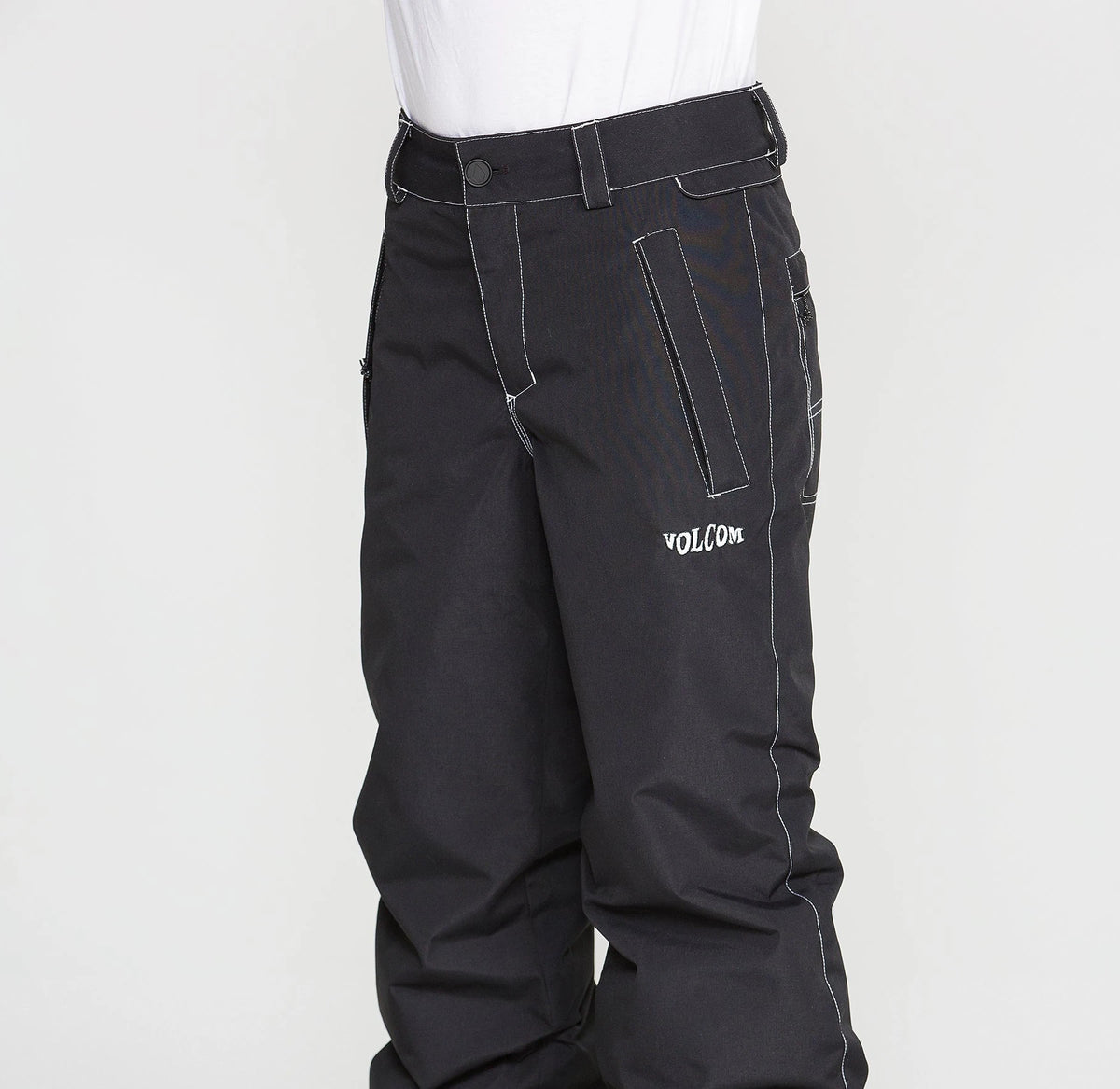 Volcom Kids' Chaos insulated snow pants in black, side pocket detail