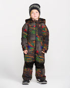 Volcom Kids' Little Flurry one-piece snowsuit in cheetah print, full-body youth snowwear view