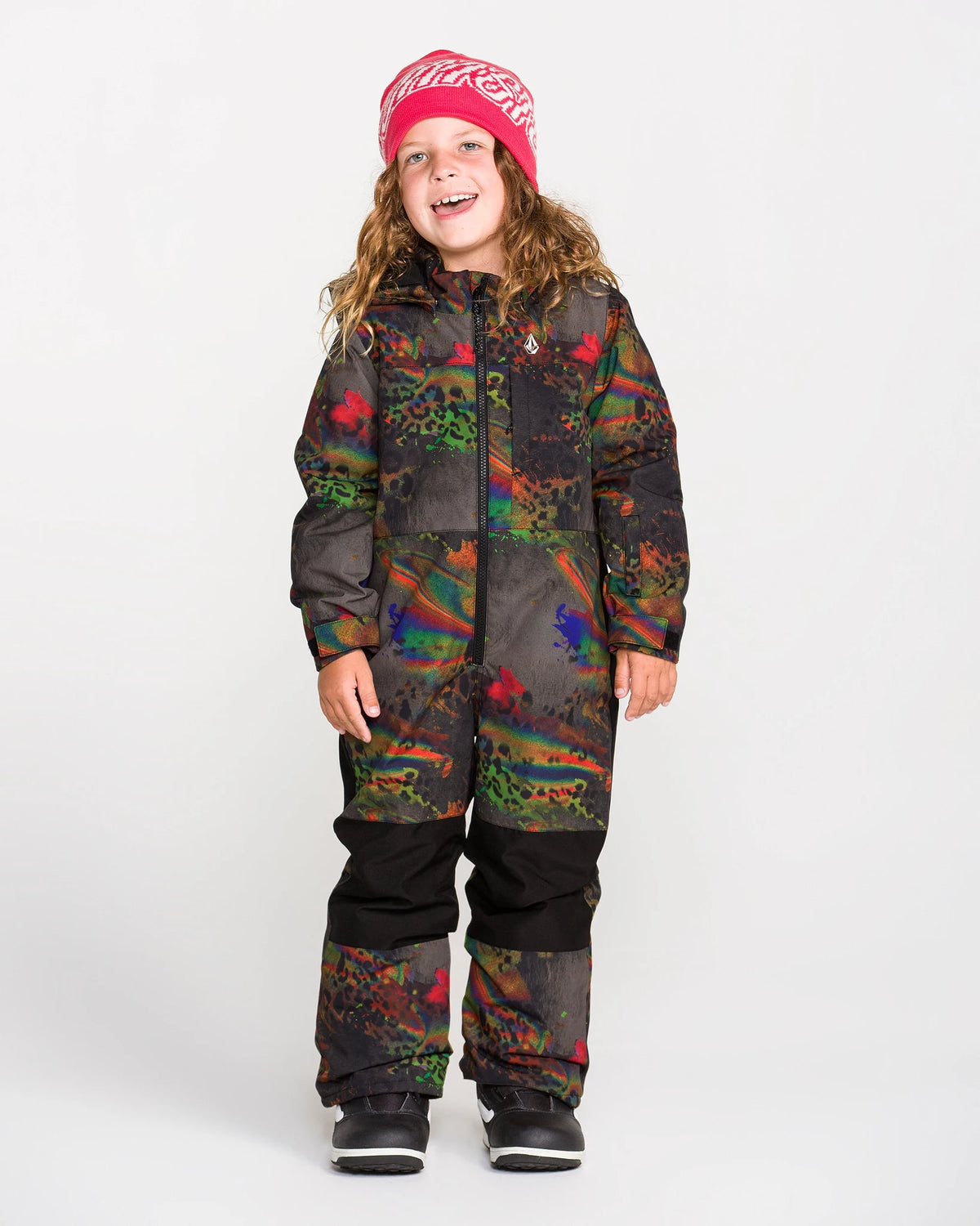 Volcom Kids' Little Flurry cheetah one-piece snowsuit with hood and snow pants design