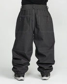 Volcom men's Lapper snow pants in black, front view with adjustable waistband and cargo pockets
