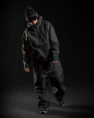 Volcom men's Top Stitch snow jacket in black denim with hood and zip front