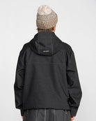 Volcom men's Top Stitch snow jacket in black denim, front three-quarter view