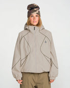 Volcom unisex Liftline 20K snow jacket in khaki, front view with hood and zip closure