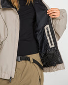 Volcom Unisex Liftline 20K snow jacket in khaki, front view with hood and zip pockets