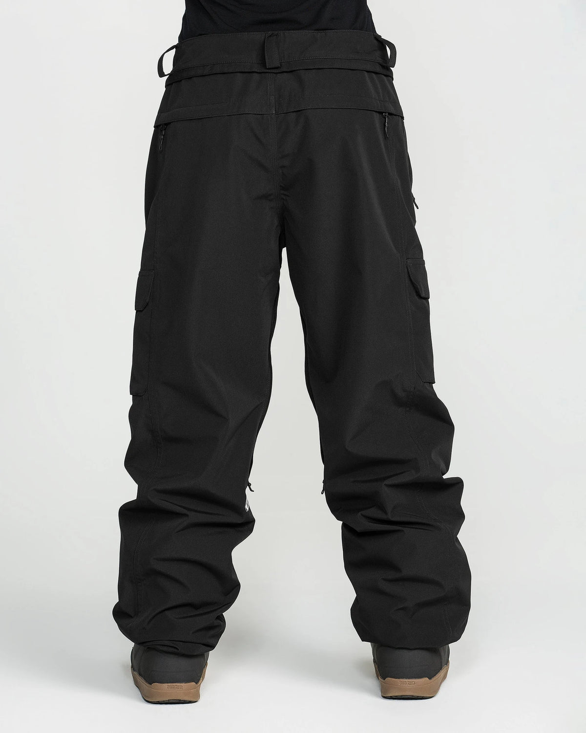 Volcom Unisex Liftline 20K snow pants in black, side view with waterproof design and articulated fit