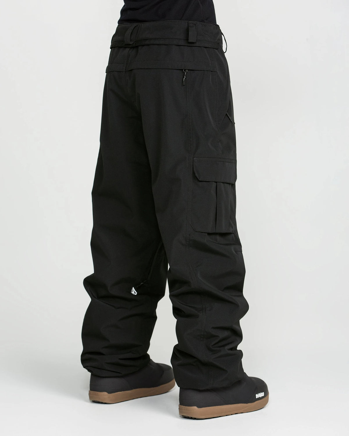 Volcom Unisex Liftline 20K snow pants in black, side view with waterproof design and articulated fit