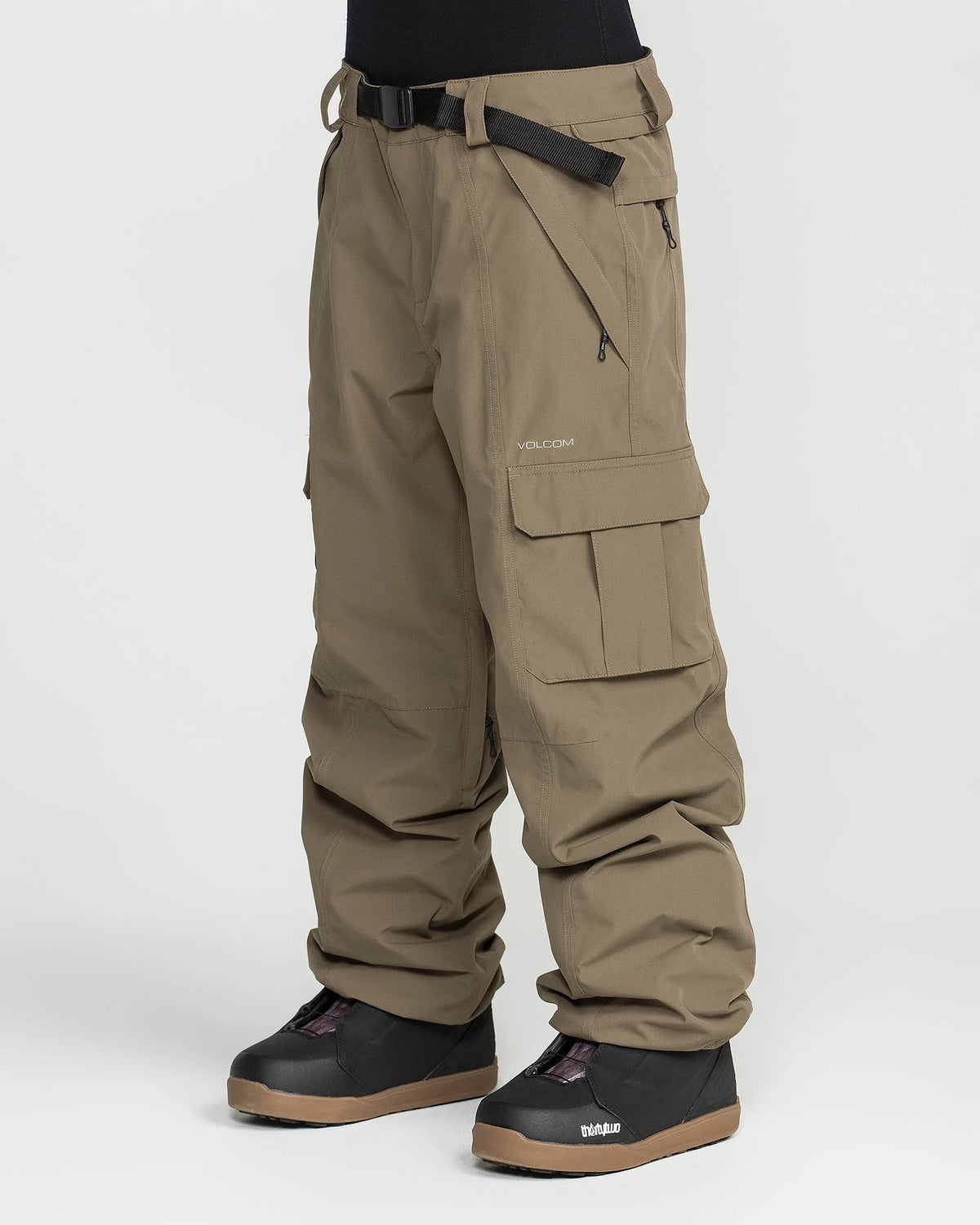 Volcom Unisex Liftline 20K snow pants in teak, front view with waterproof design and zippered pockets