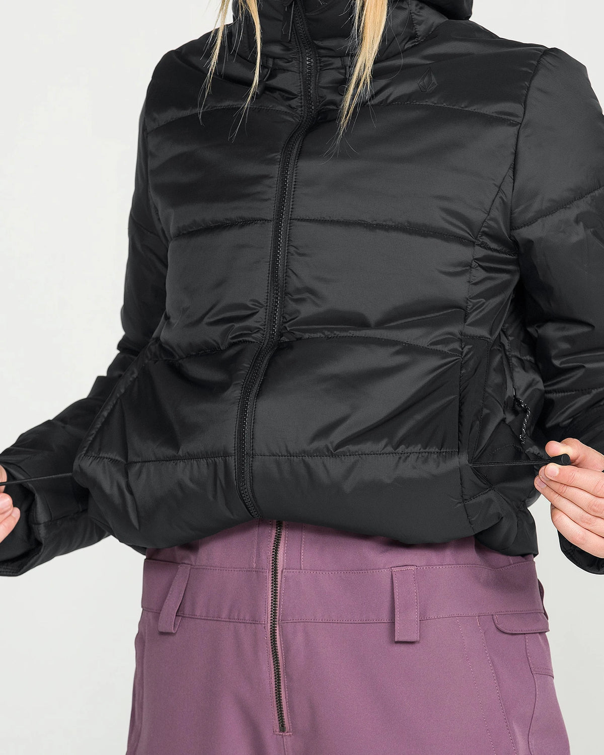 Volcom women's Avalon Puff snow jacket in black, insulated winter jacket view