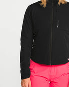 Volcom women's Evergreen insulated jacket in black, showing cuff and pocket detail