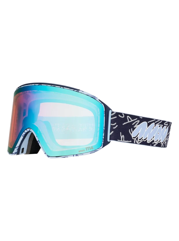 Anon Encounters with Lucas Beaufort M4 Snow Goggles in LB Midnight Gus color, featuring side view with adjustable strap and tinted lenses.