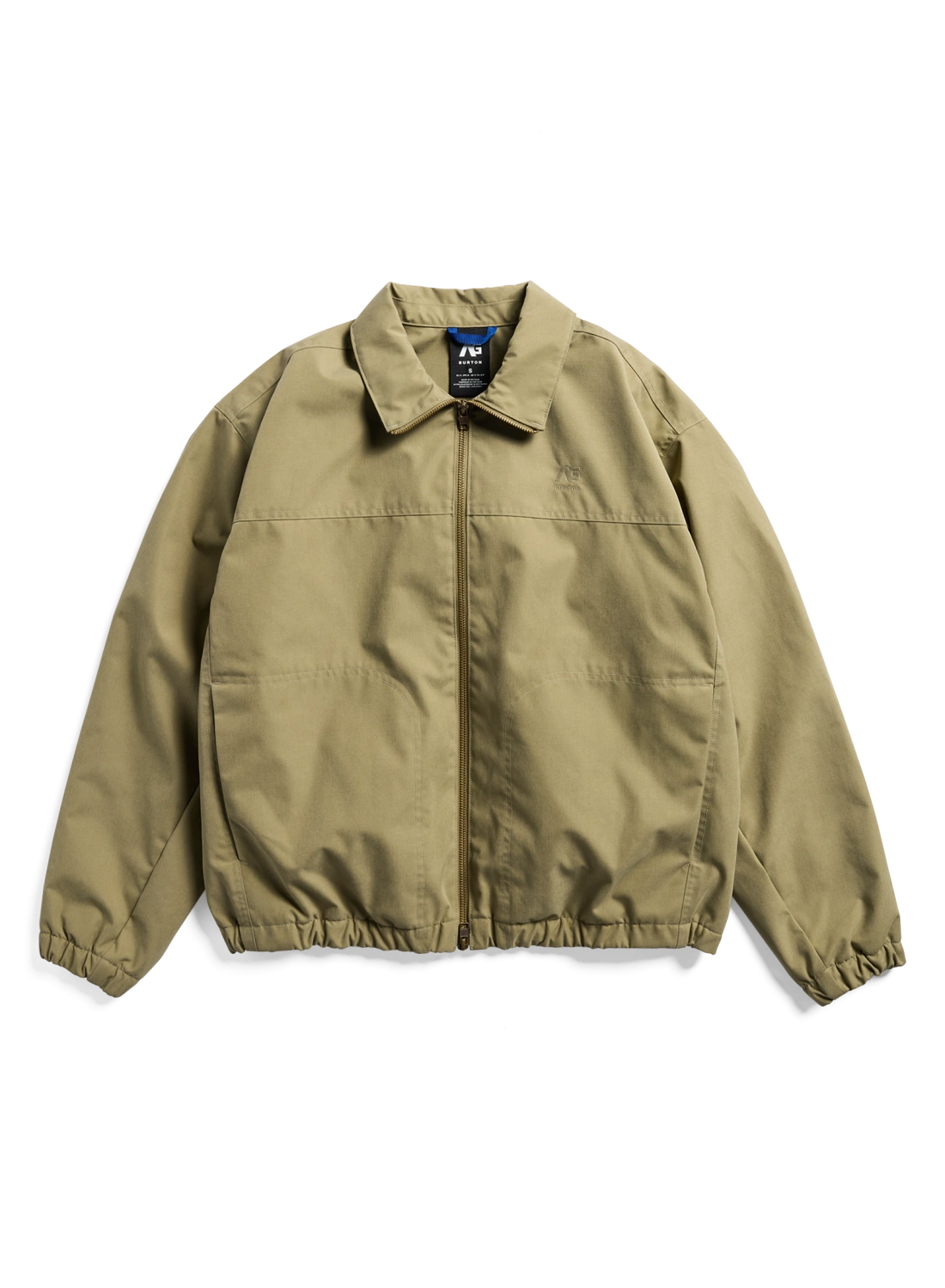 Men's Burton AG Dirtshift Jacket in beige, a softshell snow jacket with a hood and front pockets, designed for outdoor winter wear.