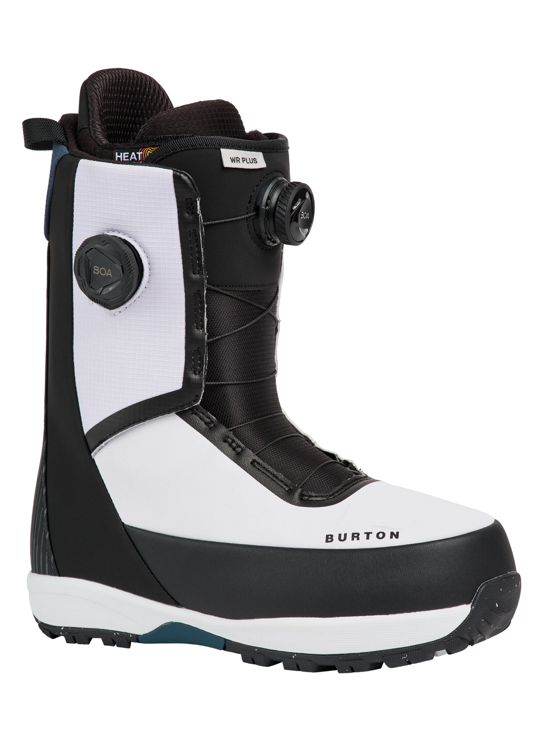 Black and white Burton men's Waverange Plus Step On snowboard boots with sturdy design and Burton branding.