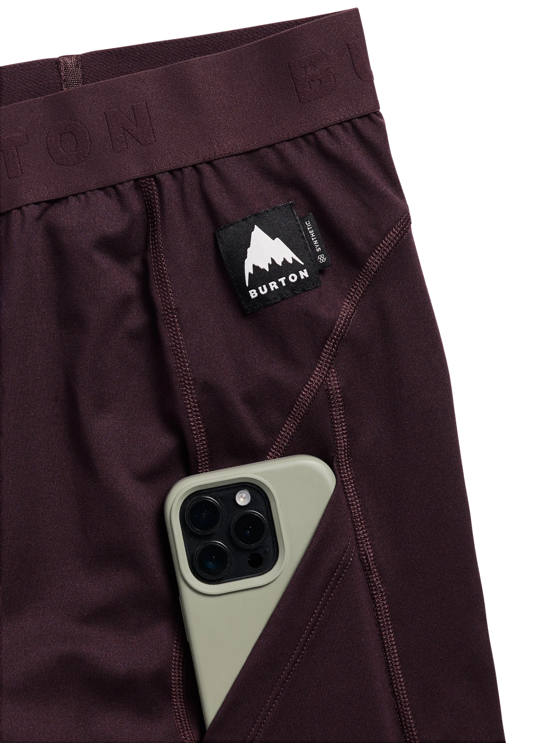 Men's Burton synthetic midweight base layer pants in Bear Hug Brown, featuring pocket details for snow outdoor layering.