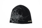 Back view of Public Snowboards Skully Beanie in black, showcasing its snug fit and soft knit fabric for cold weather accessories.