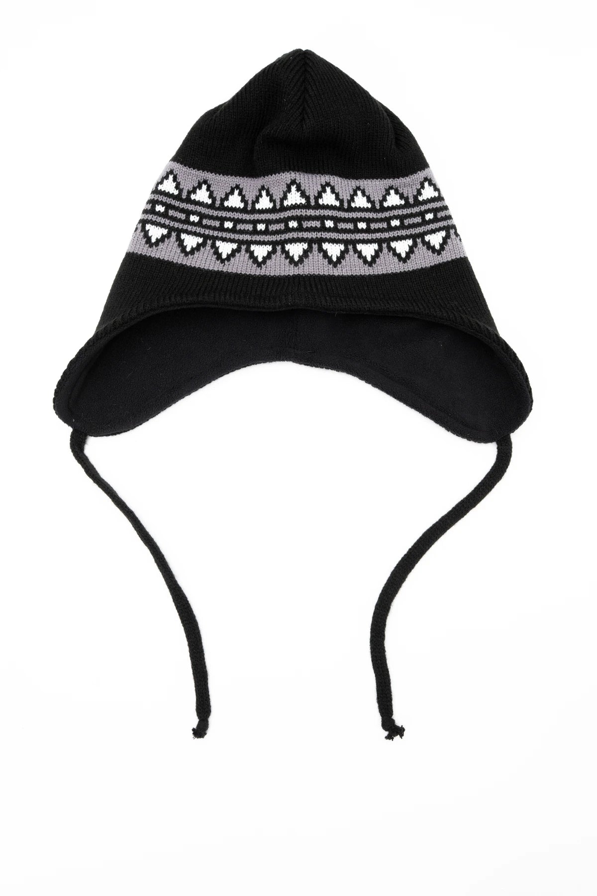 Black Public Nordic Earflap Beanie with earflaps and ribbed knit, designed for warmth and style in cold weather.