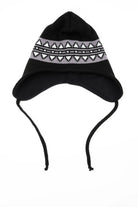 Black Public Nordic Earflap Beanie with earflaps and ribbed knit, designed for warmth and style in cold weather.