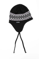 Public Nordic earflap beanie in black, featuring earflaps and a snug fit, designed by Public Snowboards for warmth and style.