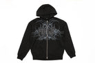 Black men's zip-up hoodie from Public Snowboards, featuring a front view with a casual, comfortable fit.
