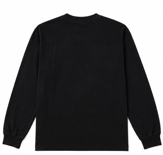 Black Public Glow long sleeve tee for men, featuring the brand's logo and design on the back, made by Public Snowboards.