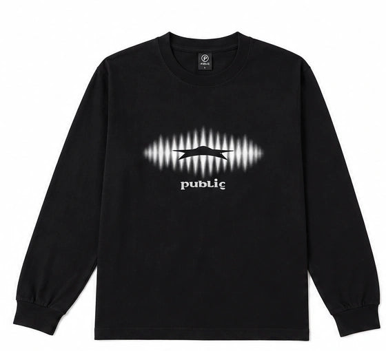 Public Snowboards men's black Glow Long Sleeve Tee featuring a sleek design and comfortable fit, perfect for casual wear.