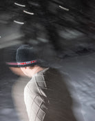 Public Snowboards public stretch logo skully beanie in black and red, featuring a snug fit and bold logo design.