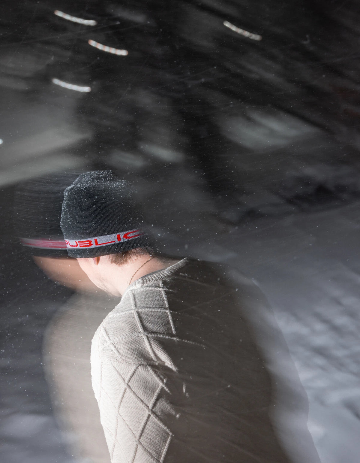Public Snowboards public stretch logo skully beanie in black and red, featuring a snug fit and bold logo design.