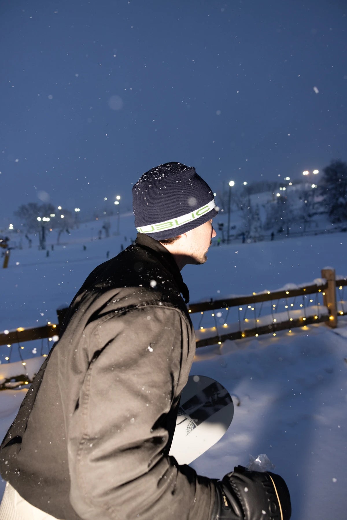 Navy Public Snowboards Stretch Logo Skully Beanie with white logo, casual winter accessory, fits snugly for warmth and style.