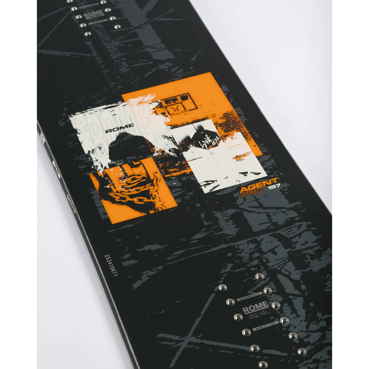 Rome Agent Pro 2027 men's snowboard with graphic design, featuring a durable hardgoods board for snowboarding adventures.