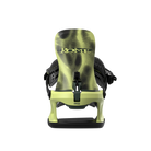 Rear view of Rome Volt FASE snowboard bindings for men, with acid-colored straps and high-performance hardgoods bindings.