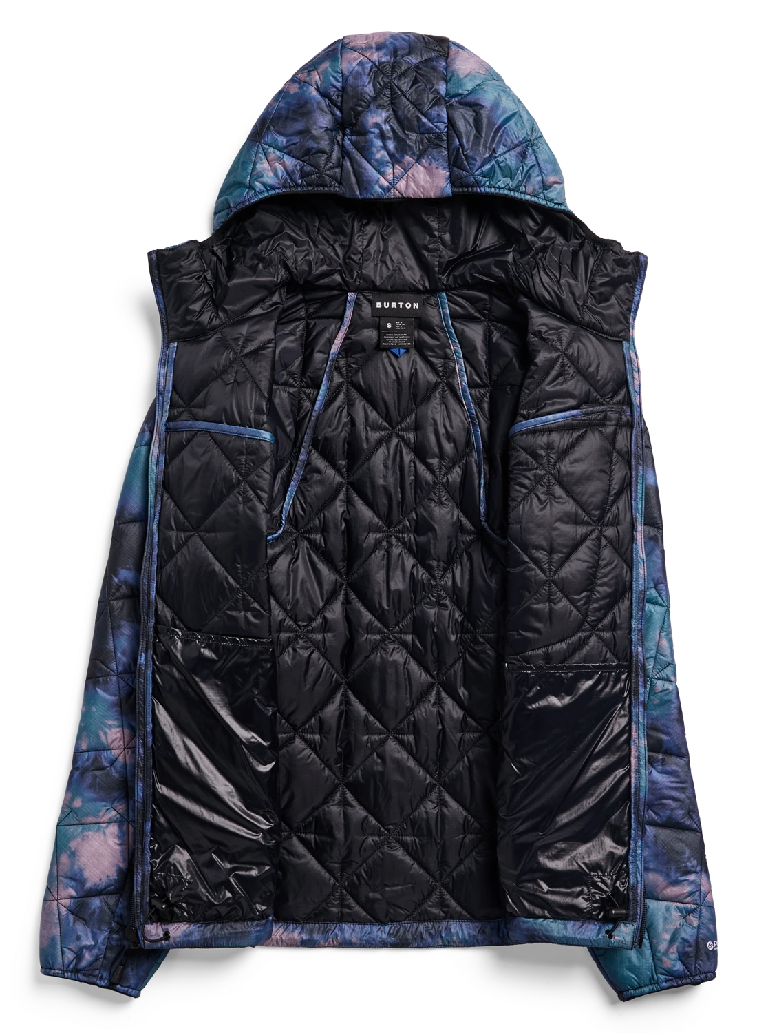 Women's Burton Reserve synthetic insulated hooded jacket in crystal dye, showcasing interior and stylish winter outerwear.
