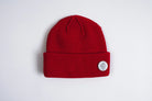 Red Autumn DIY Beanie hat from Autumn Headwear, cozy knit accessory perfect for autumn weather.