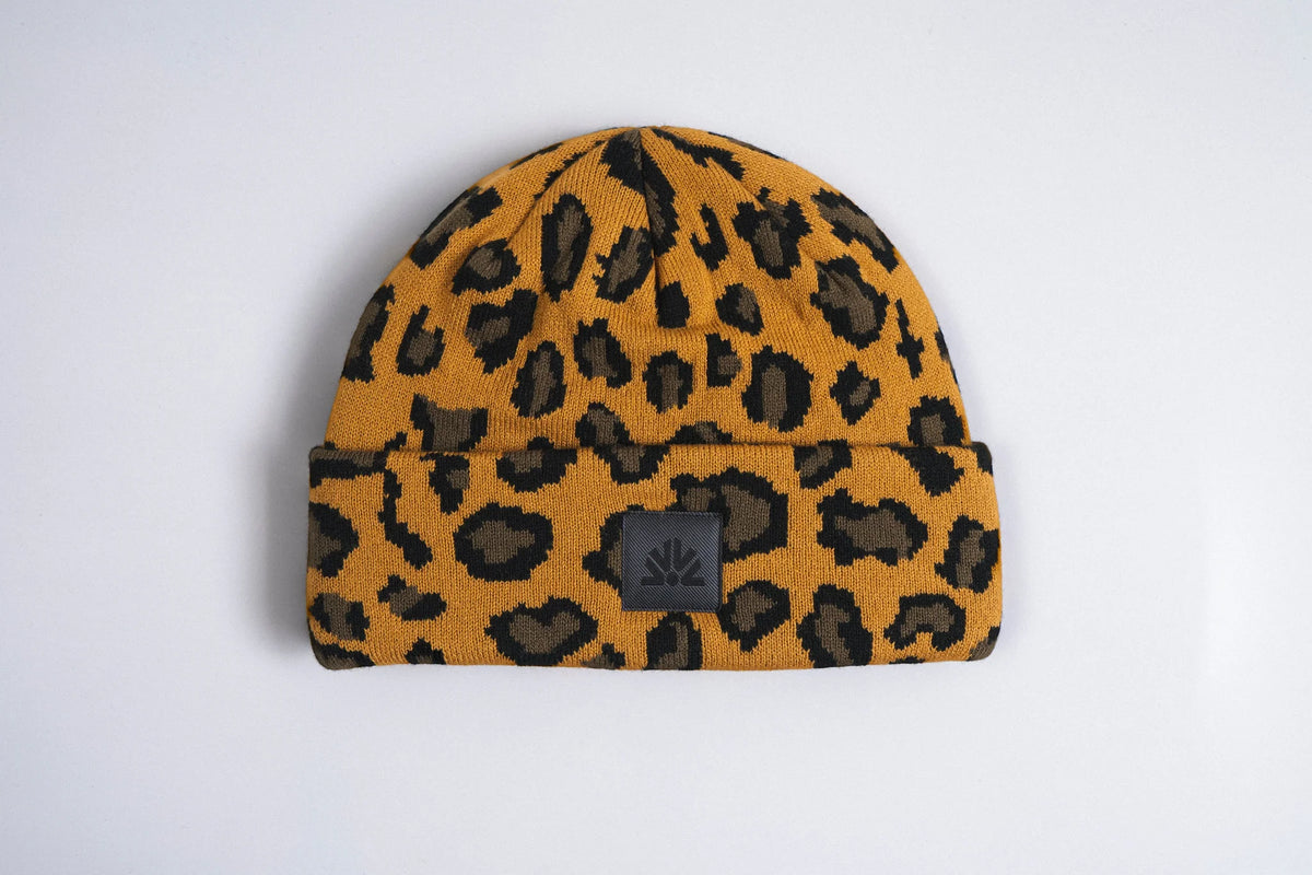 Autumn Spotted Beanie in camel color by Autumn Headwear, cozy knit accessory with spotted pattern, ideal for fall weather.