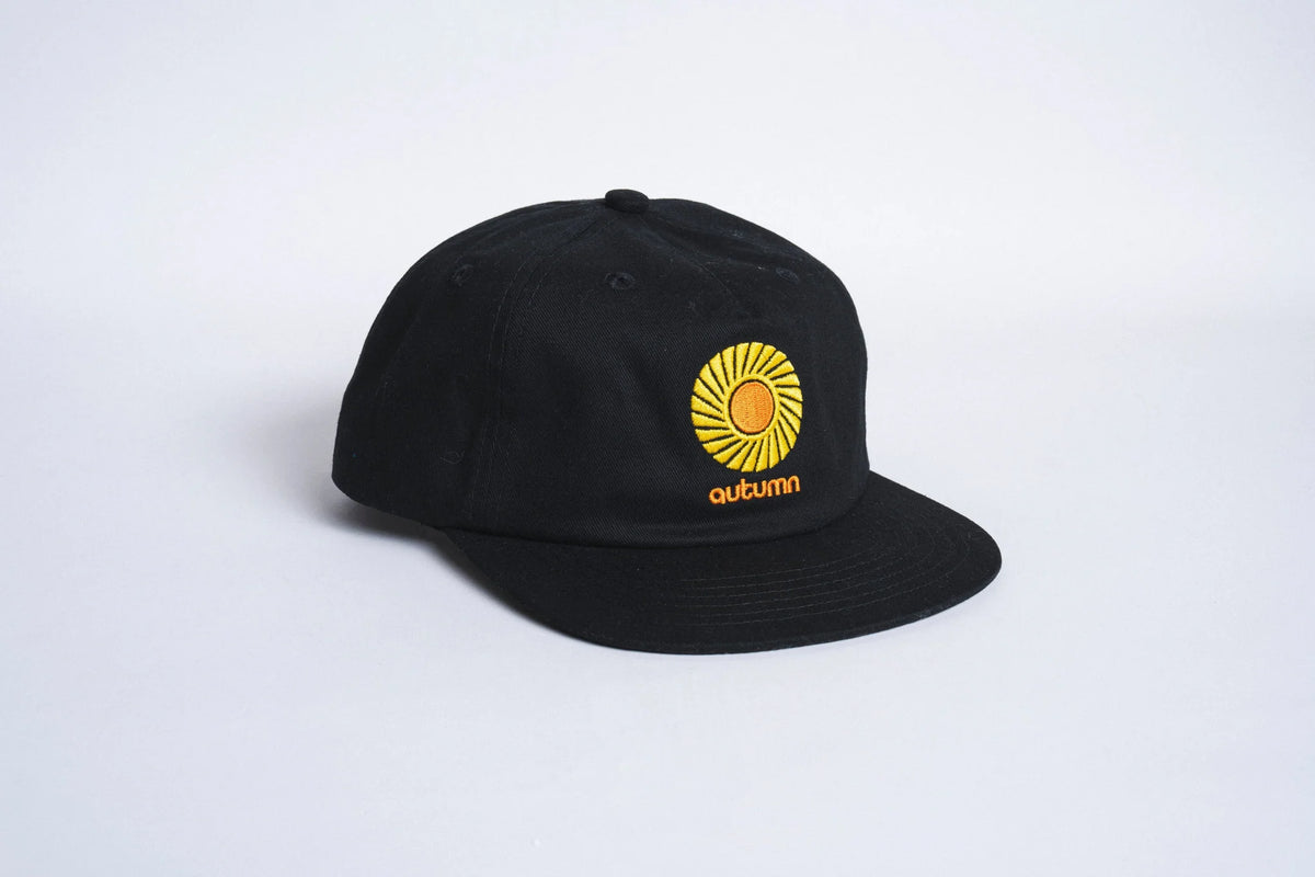 Black Autumn Twill Five Panel Snapback hat by Autumn Headwear, featuring a classic five-panel design and adjustable snapback closure.