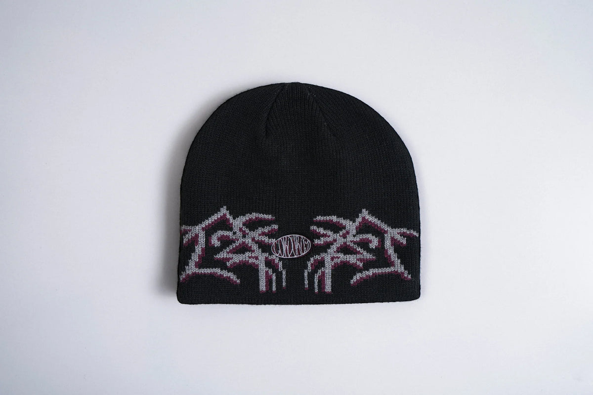 Black Corduroy Airbrush Beanie by Egan Wint, stylish knit accessory from Corduroy Headwear with a textured fabric design.