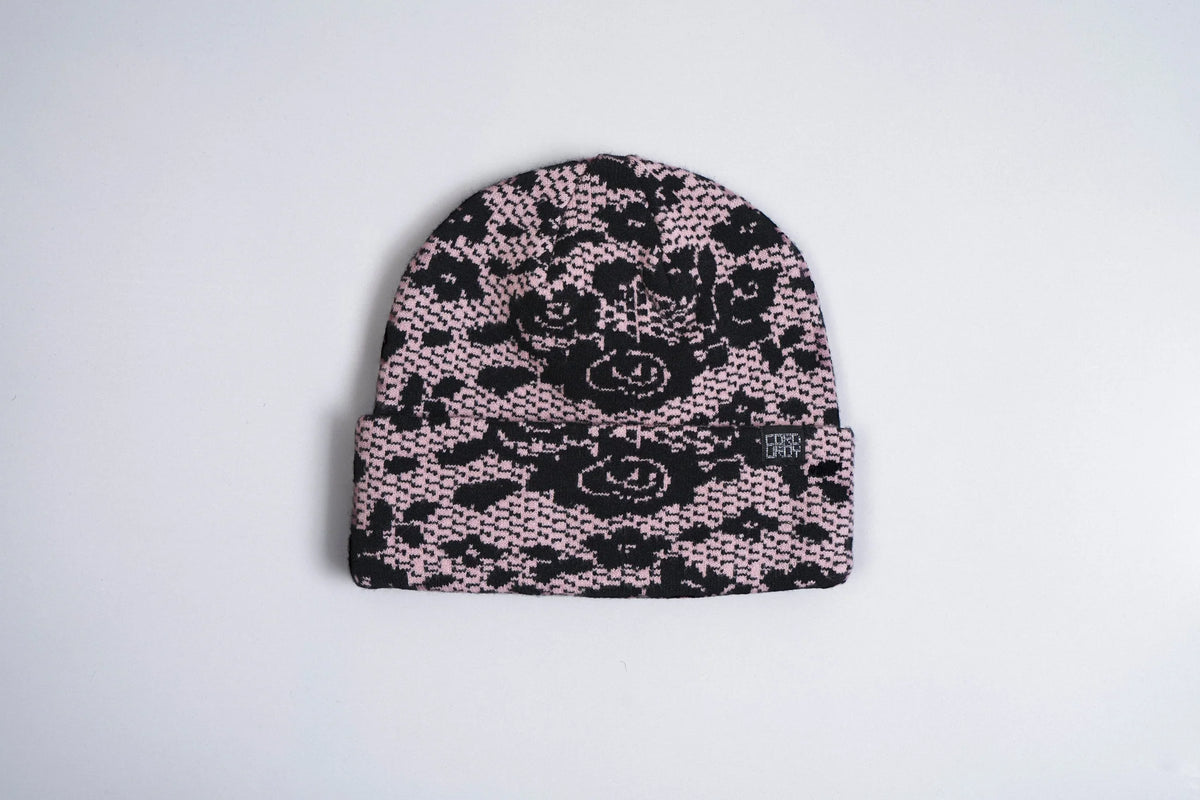 Pink Corduroy Lace Beanie by Corduroy Headwear, featuring textured fabric and delicate lace detailing for stylish warmth.
