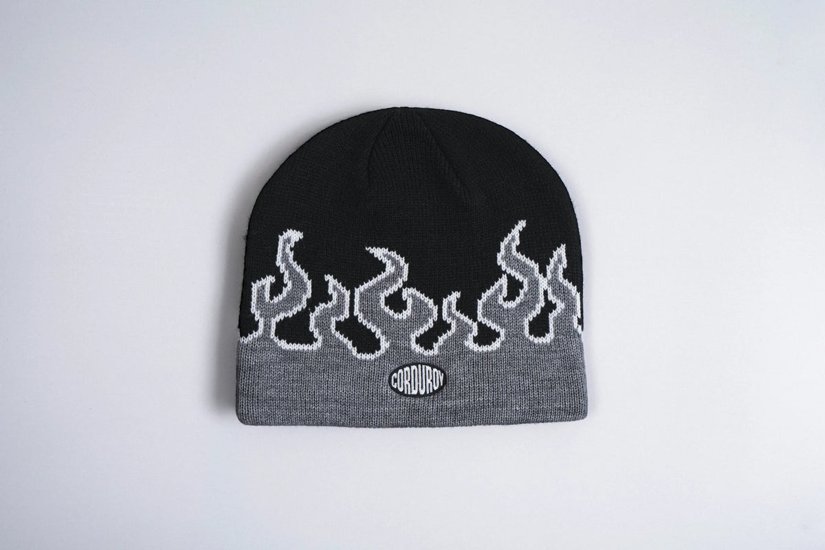 Black Corduroy LL Burn Skully Beanie by Corduroy Headwear, featuring a snug, textured corduroy knit design for casual style.