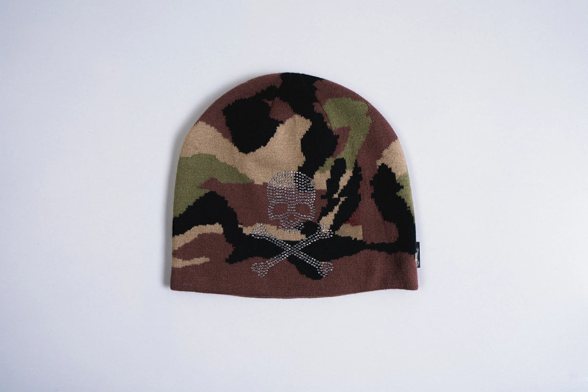 Corduroy Shine On Skully Beanie in camo, a cozy accessory by Corduroy Headwear, featuring a knit texture and camouflage pattern.