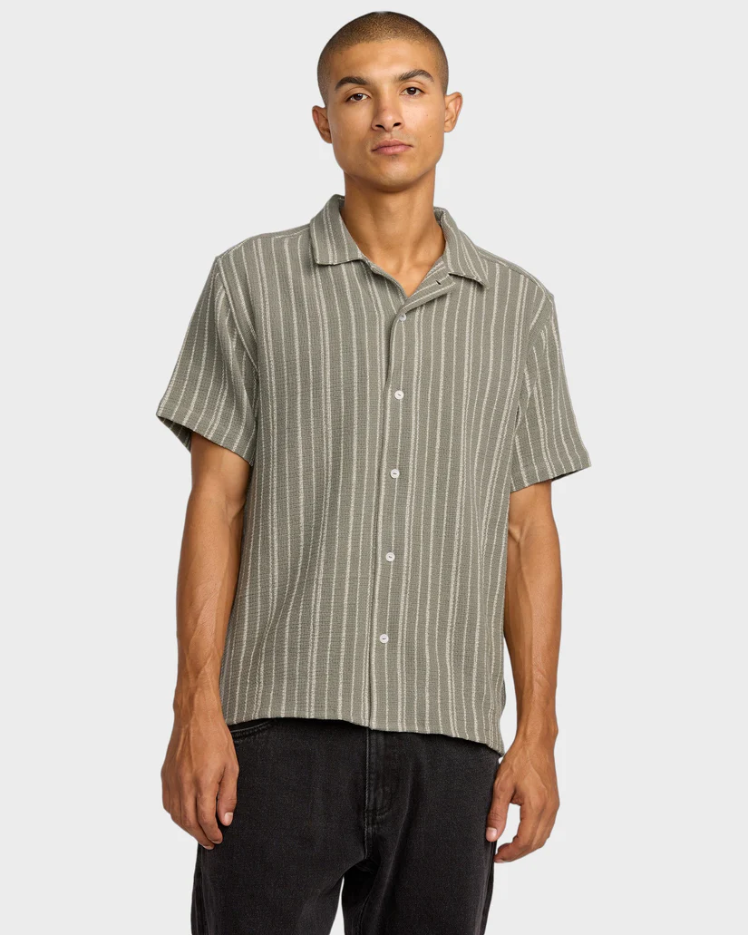RVCA Vacancy Stripe Short Sleeve Button Up Shirt - People Skate and Snowboard