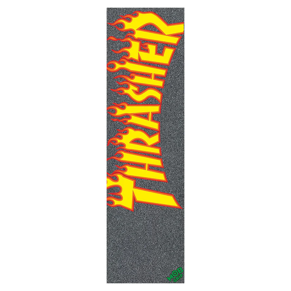 Mob x Thrasher Yellow and Orange Flame Logo Grip Tape 9" x 33" - People Skate and Snowboard