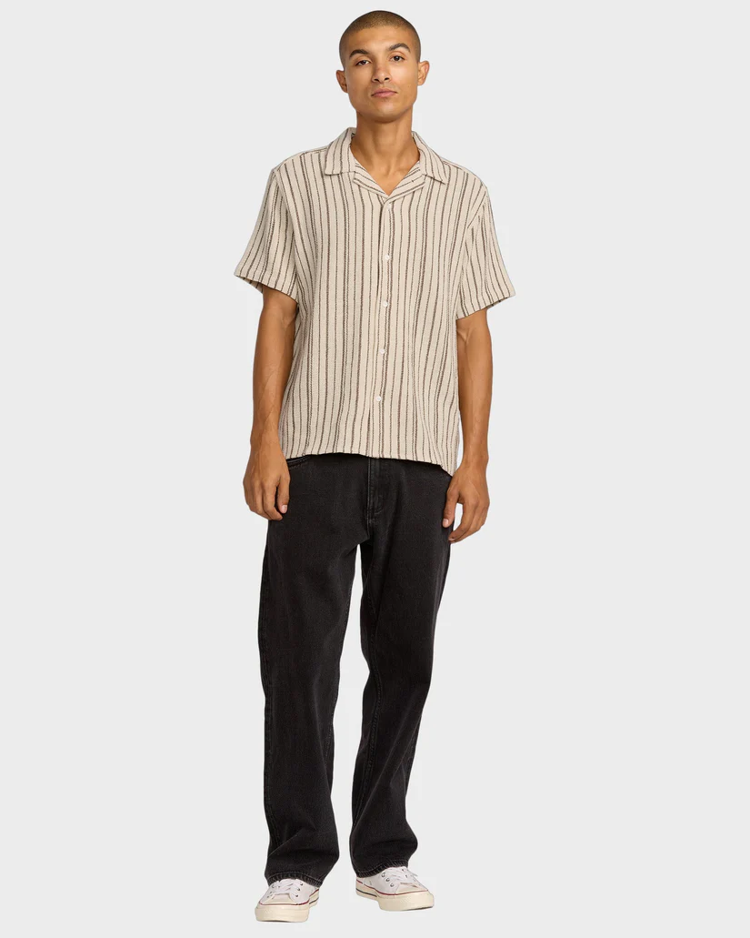 RVCA Vacancy Stripe Short Sleeve Button Up Shirt - People Skate and Snowboard