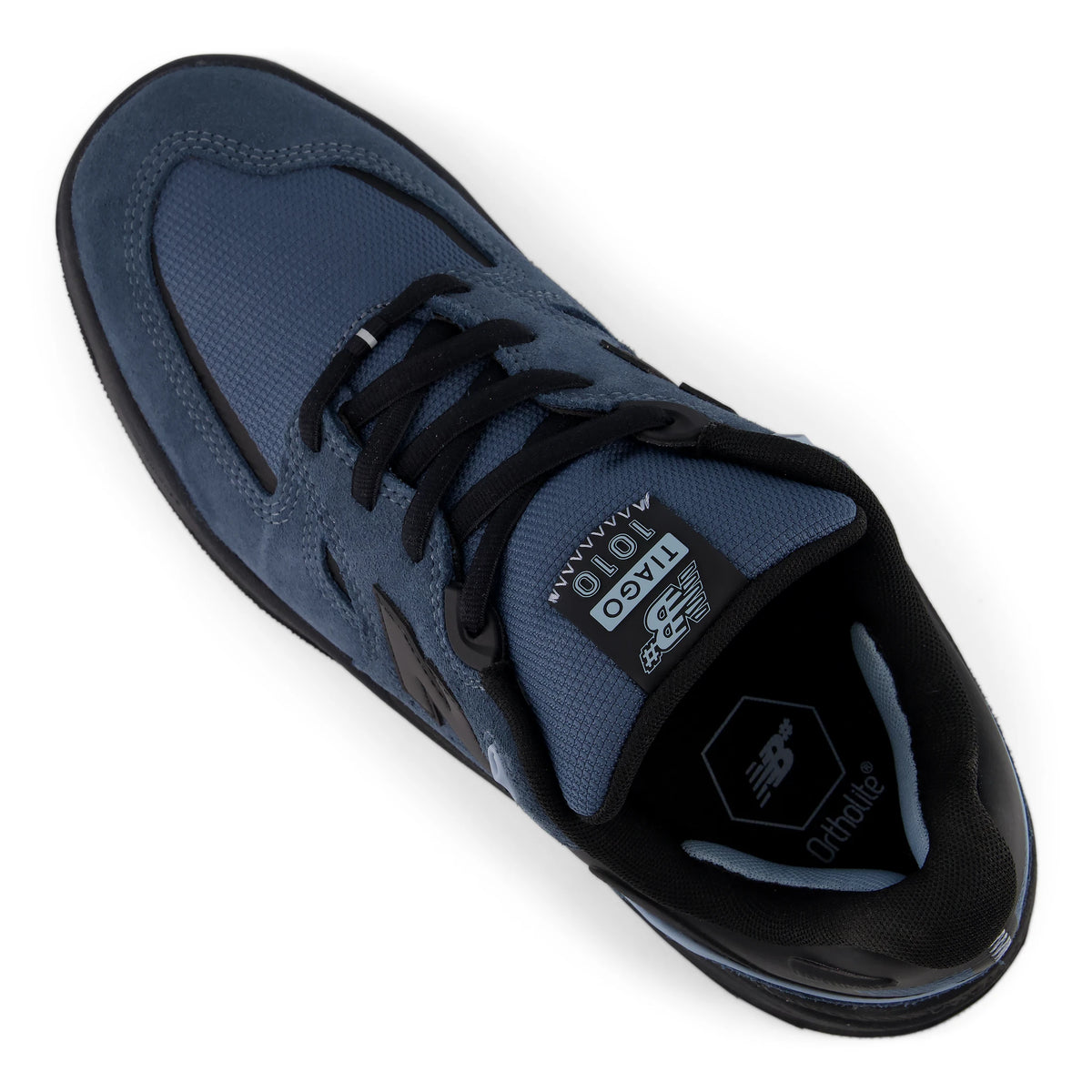 New Balance Numeric Tiago Lemos 1010 skate shoes in shadow blue and black, upper detail view