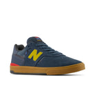 New Balance Numeric Jamie Foy 306C cupsole skate shoes in shadow blue and yellow, front angle view