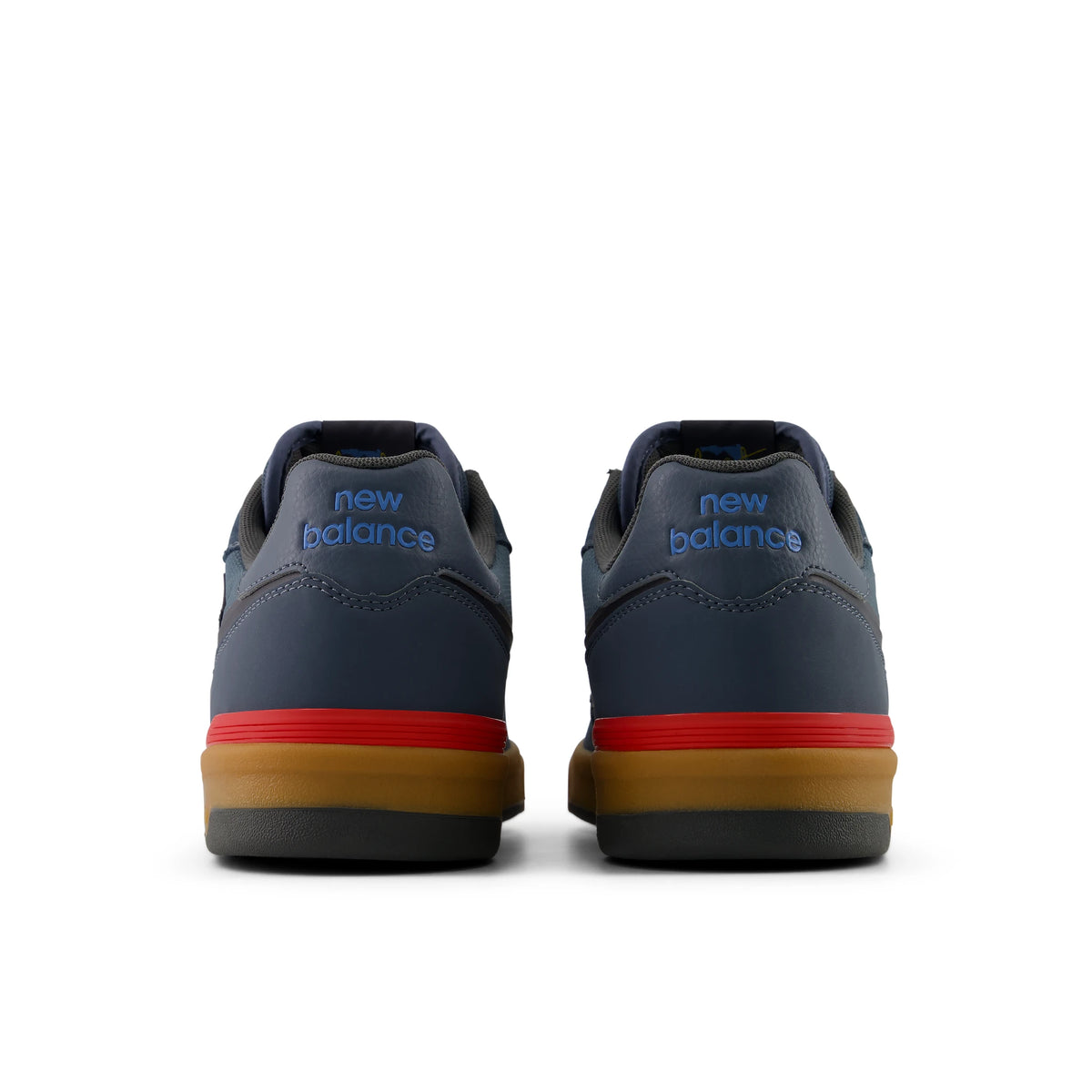 New Balance Numeric Jamie Foy 306C cupsole skate shoes in shadow blue and yellow, heel view