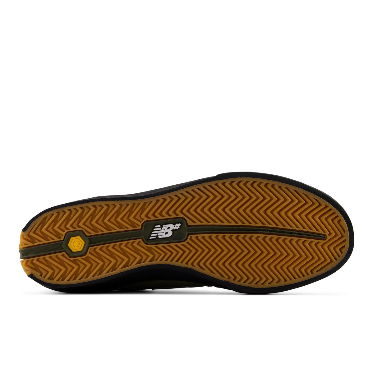 New Balance Numeric 340 skate shoes in olive and black, outsole view