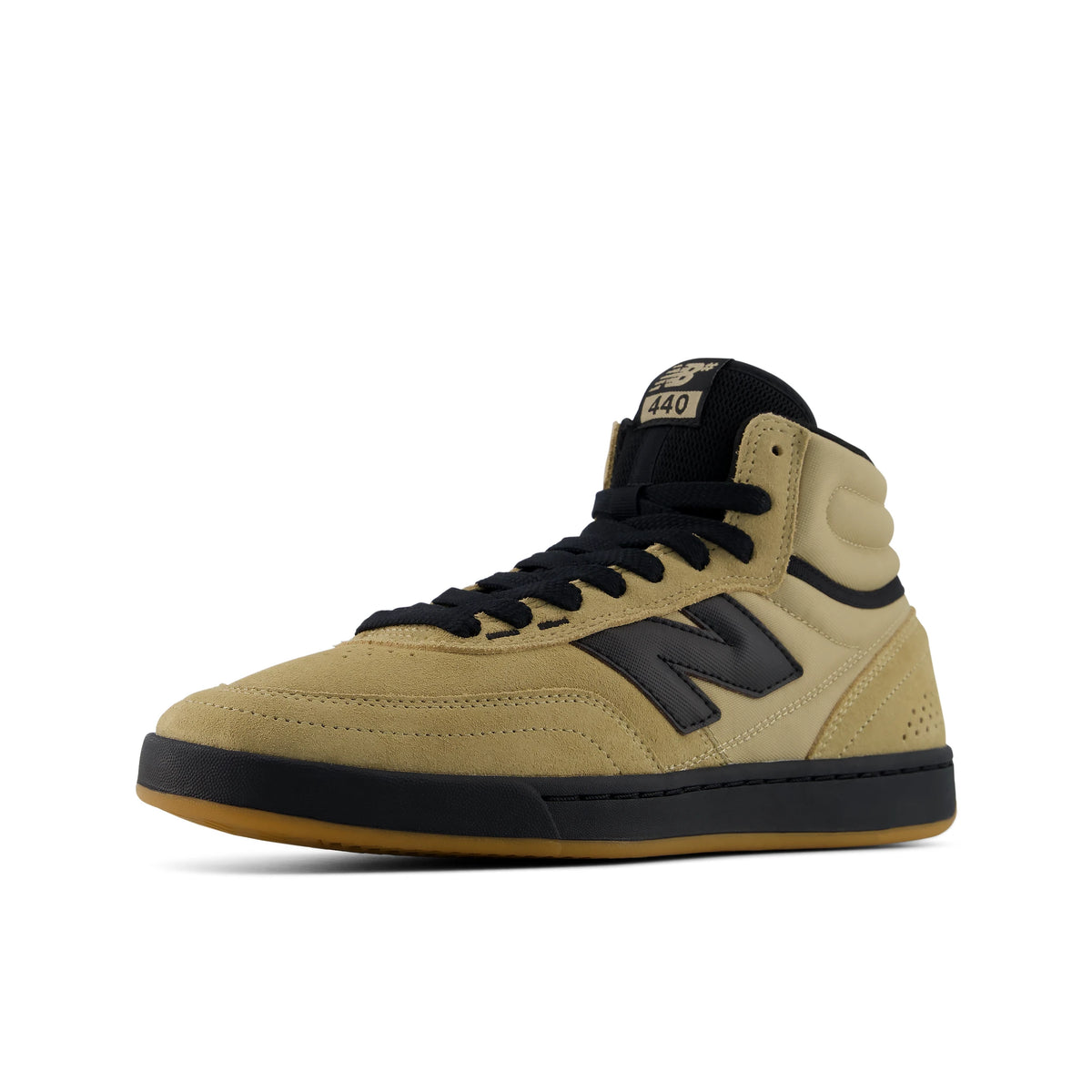 New Balance Numeric 440 High V2 skate shoe in sand and black, single shoe side angle