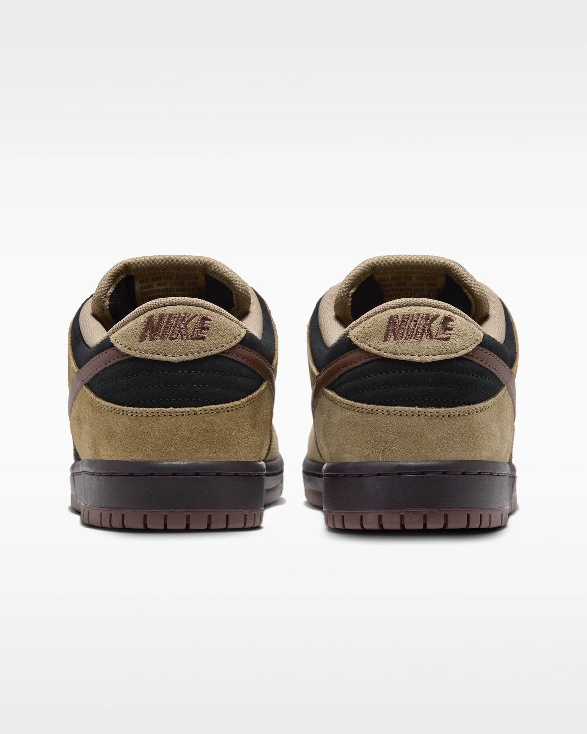 Nike SB Dunk Low Pro men's shoes in Filbert and Black, heel view