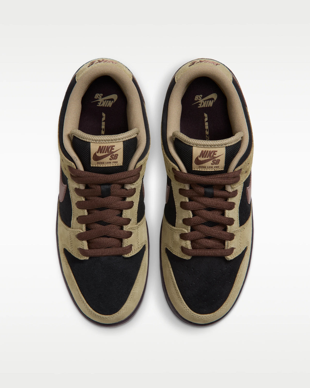 Nike SB Dunk Low Pro men's shoes in Filbert and Black, top view