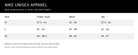 Nike unisex apparel size chart for SB Woven Skate Pants in Silver Lilac and Palest Purple