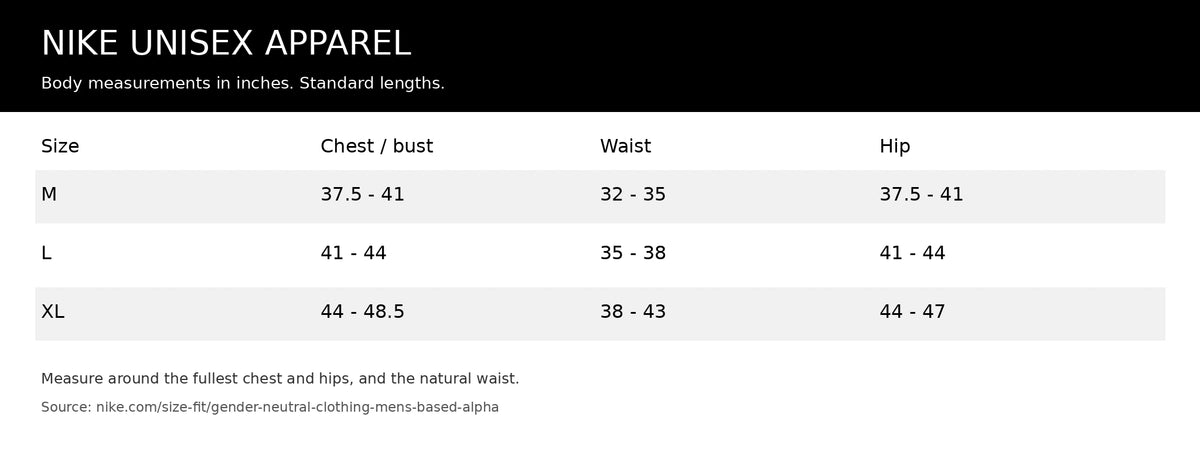 Nike unisex apparel size chart for SB Woven Skate Pants in Silver Lilac and Palest Purple