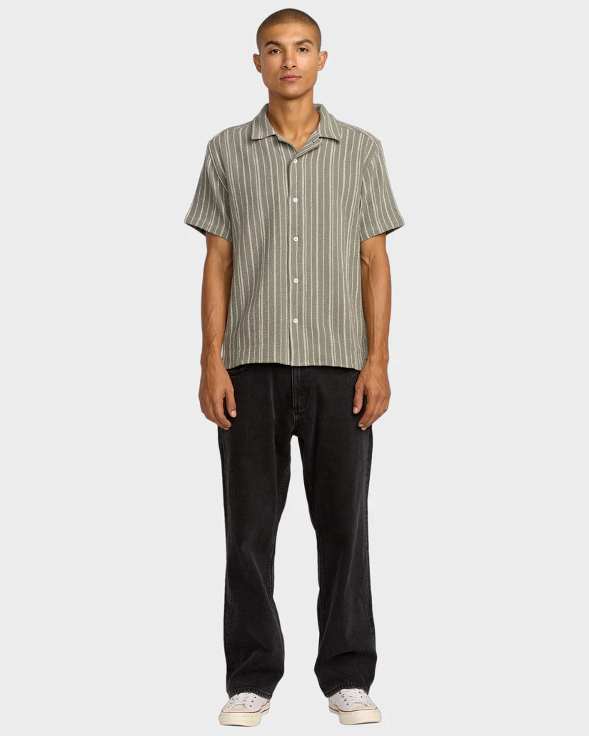 RVCA Vacancy Stripe Short Sleeve Button Up Shirt - People Skate and Snowboard